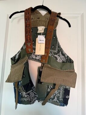 NWT - Free People Canvas Patchwork Harness Vest Leather Straps